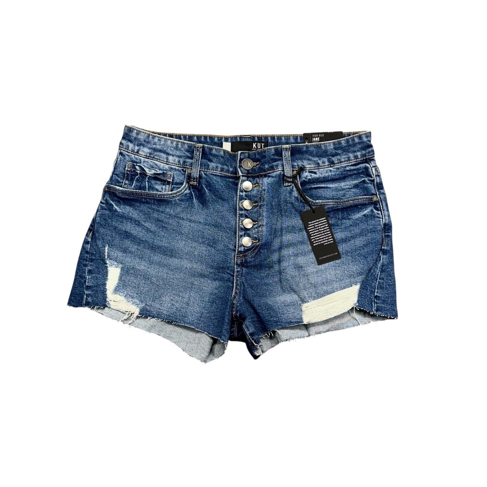 KUT from the Kloth Jane Jean Shorts Women 8 Blue High Rise Distressed  Denim NWT